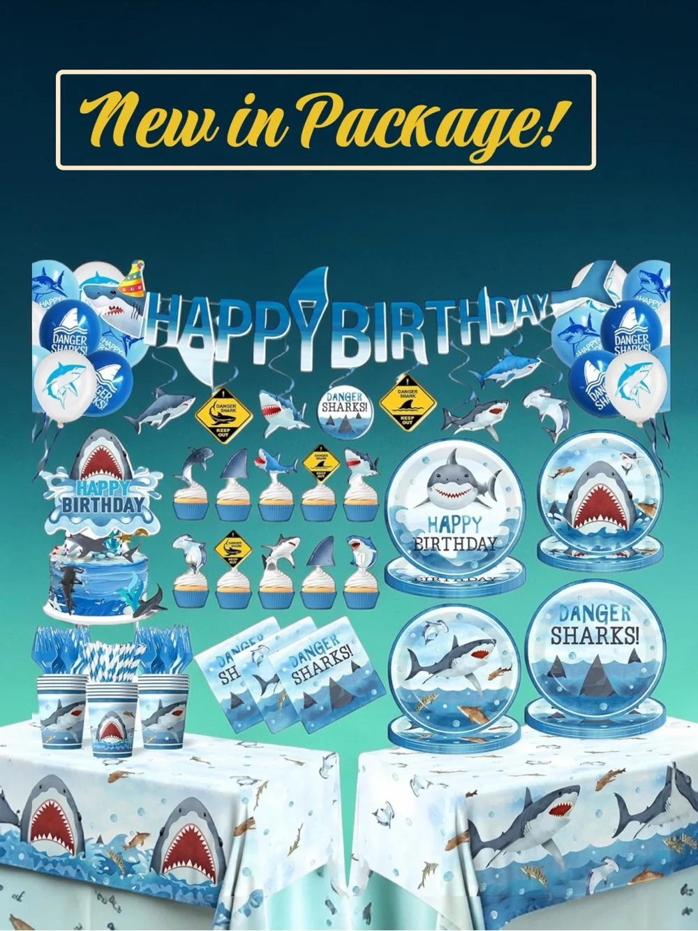 🦈🎉 Shark Birthday Party Supplies & Decorations Set – 190 Pieces